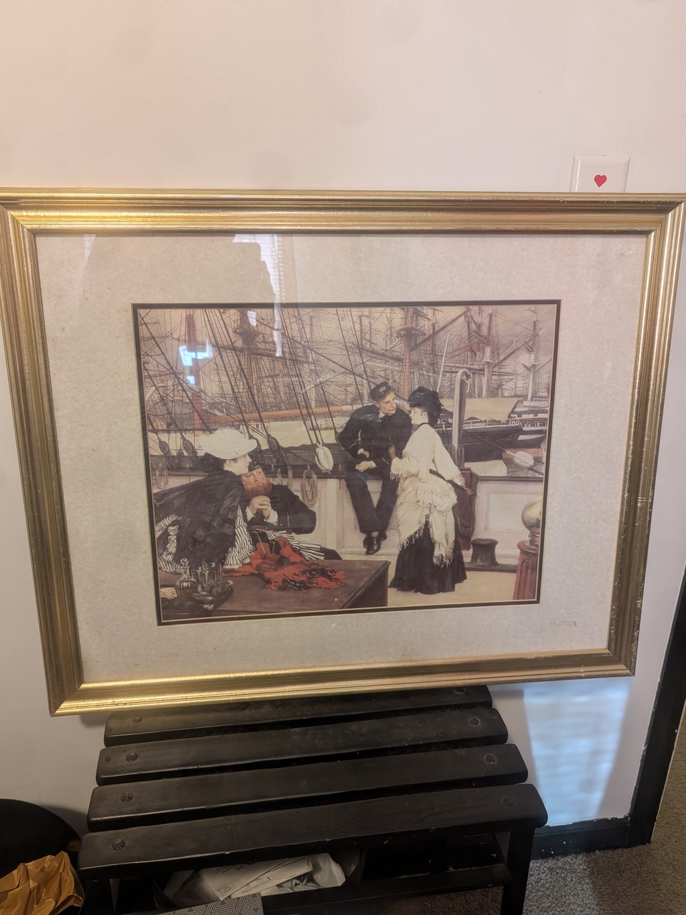 Framed Nautical Vintage Style Art Print in Gold and Beige